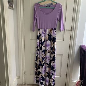 Lavender floral skirt maxi dress with 3/4 sleeves